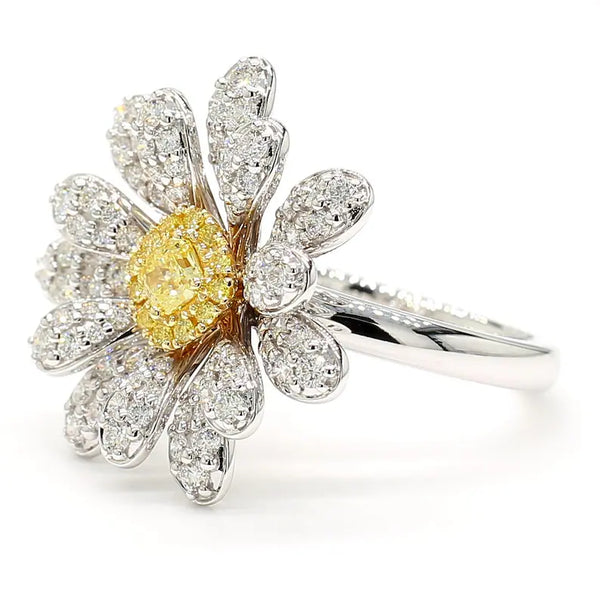 1.23ct Fancy Yellow Diamond Cushion Cut Cocktail Ring in 18K Solid Gold | Riyanika