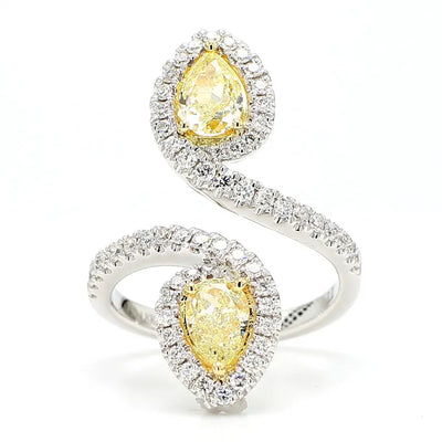 2.09ct Fancy Yellow Diamond Pear Cut Cocktail Ring in 18K Solid Gold | Riyanika