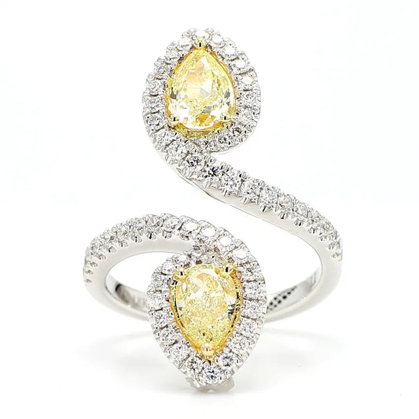 18K Solid Gold 2.09 Carat Pear Yellow Lab Grown Diamond Cocktail Ring | Riyanika Jewels