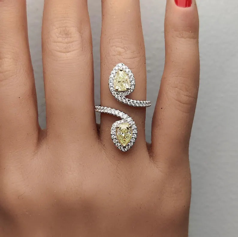 14K 2.09ct Lab Grown Yellow Diamond Pear Cut Cocktail Ring