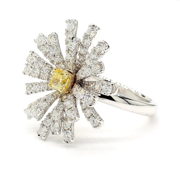 14K 1.79ct Lab Grown Yellow Diamond Cushion Cut Cocktail Ring