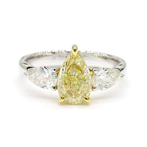 18K Solid Gold 2.31 Carat Pear Yellow Lab Grown Diamond Cocktail Ring | Riyanika Jewels