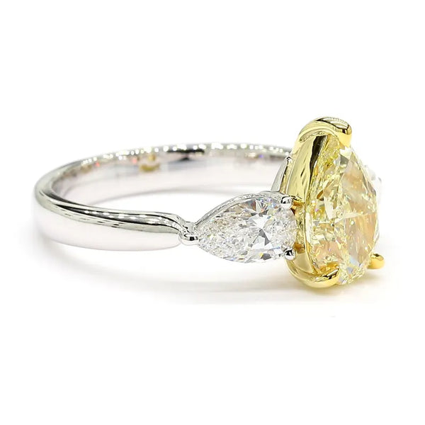 18K Solid Gold 2.31 Carat Pear Yellow Lab Grown Diamond Cocktail Ring - Side View | Riyanika Jewels