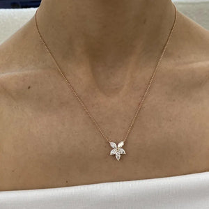 18K Solid Gold Marquise Diamond Cluster Floral Pendant Necklace | Riyanika Jewels