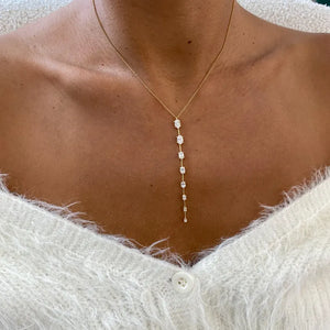 14K Natural Diamond Oval Cut Lariat Necklace