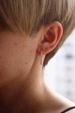18K Solid Gold Natural Diamond Lumiere Hook Hoop Earrings - Alternate Angle | Riyanika Jewels