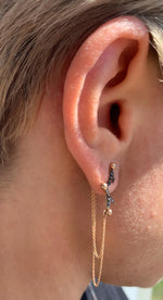 14K Solid Gold Black Lab Grown Diamond Star Celestial Stud Earrings