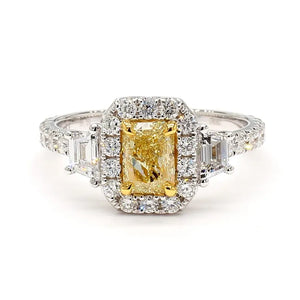 1.98ct Fancy Yellow Diamond Radiant Cut Cocktail Ring in 18K Solid Gold | Riyanika