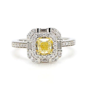 1.24ct Fancy Yellow Diamond Cushion Cut Cocktail Ring in 18K Solid Gold | Riyanika
