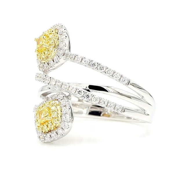 18K Solid Gold Cushion Lab Grown Yellow Diamond 0.88 Carat Cocktail Ring - Side View | Riyanika Jewels