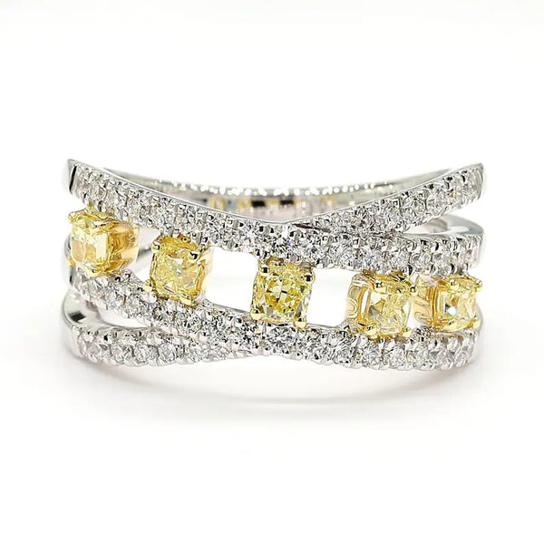 18K Solid Gold Cushion Lab Grown Yellow Diamond 1.09 Carat Cocktail Band - Side View | Riyanika Jewels