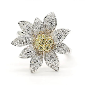 0.84ct Fancy Yellow Diamond Round Cut Cocktail Ring in 18K Solid Gold | Riyanika
