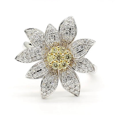 0.84ct Fancy Yellow Diamond Round Cut Cocktail Ring in 18K Solid Gold | Riyanika