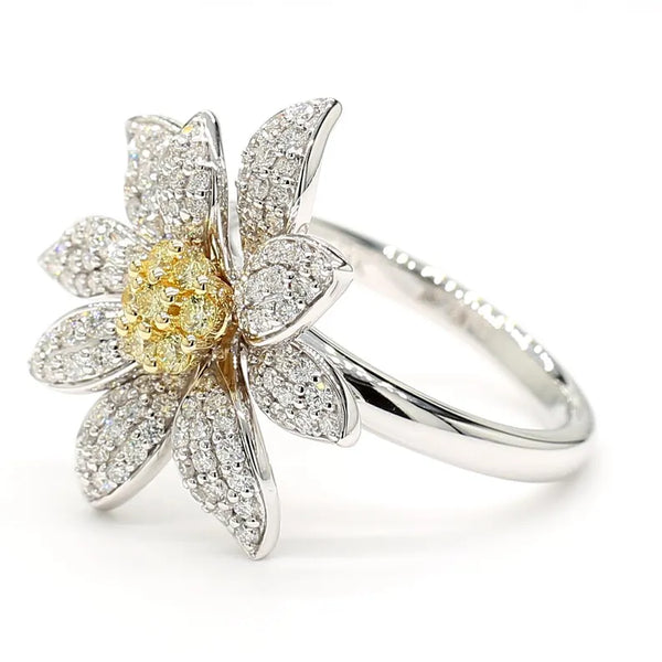 14K 0.84ct Lab Grown Yellow Diamond Round Cut Cocktail Ring
