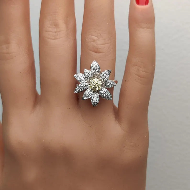 18K Solid Gold Round Lab Grown Yellow Diamond 0.84 Carat Cocktail Ring - Alternate Angle