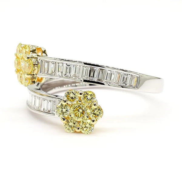 18K Solid Gold Baguette Lab Grown Diamond & Lab Grown Yellow Diamond 1.15 Carat Cocktail Band - Side View | Riyanika Jewels