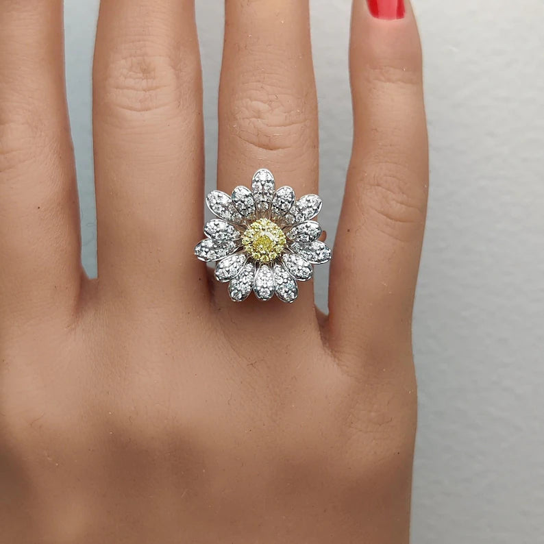 1.23ct Fancy Yellow Diamond Cushion Cut Cocktail Ring in 18K Solid Gold | Riyanika