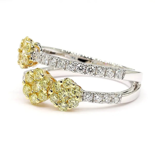 18K Solid Gold Round Lab Grown Yellow Diamond 0.97 Carat Cocktail Ring - Side View | Riyanika Jewels