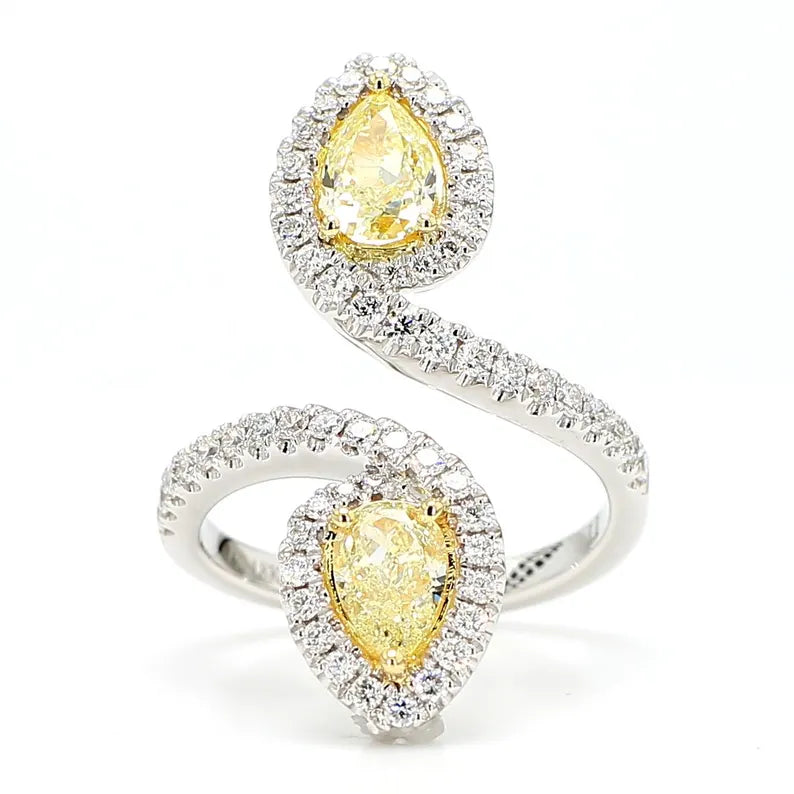 18K Solid Gold 2.09 Carat Pear Yellow Lab Grown Diamond Cocktail Ring - Detail | Riyanika Jewels