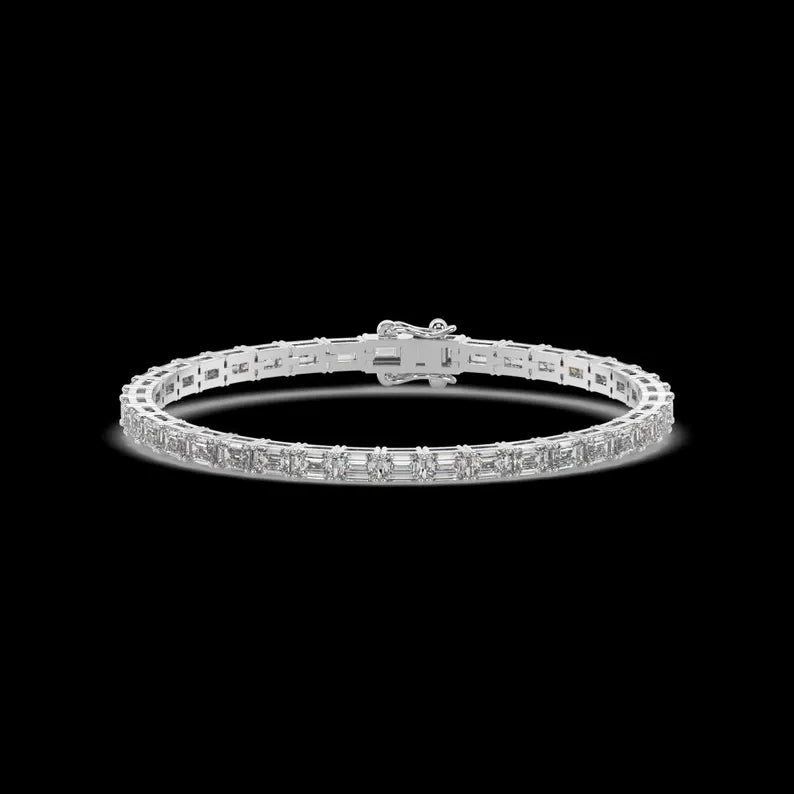 18K Solid Gold Lab Grown Diamond 4 Carat Baguette Cut Infinity Tennis Bracelet - View 6