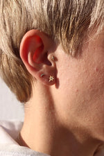 18K Solid Gold Lab Grown Diamond Trio Bezel Piercing | Screw Back Stud for Tragus & Cartilage - Detail | Riyanika Jewels