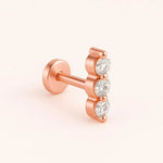 18K Solid Gold Lab Grown Diamond Trio Piercing | Screw Back Stud for Tragus & Cartilage - Close Up