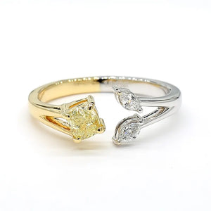 0.6ct Fancy Yellow Diamond Cushion Cut Cocktail Ring in 18K Solid Gold | Riyanika