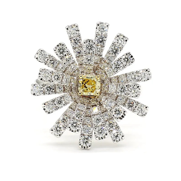 14K 1.79ct Lab Grown Yellow Diamond Cushion Cut Cocktail Ring