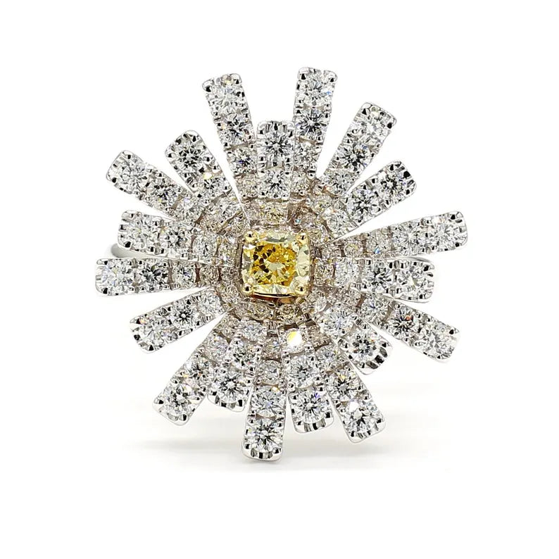 18K Solid Gold Cushion Lab Grown Yellow Diamond 1.79 Carat Cocktail Ring - Detail | Riyanika Jewels