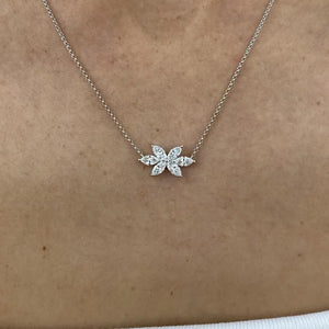 14K Natural Diamond Marquise Cut Cluster Chain Necklace