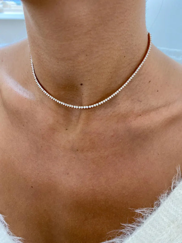 18K Solid Gold Lab Diamond Tennis Necklace - Side View | Riyanika Jewels