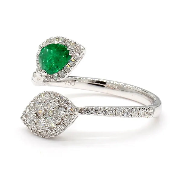 18K Solid Gold Pear Emerald & Lab Grown Diamond 0.77 Carat Cocktail Ring - Side View | Riyanika Jewels