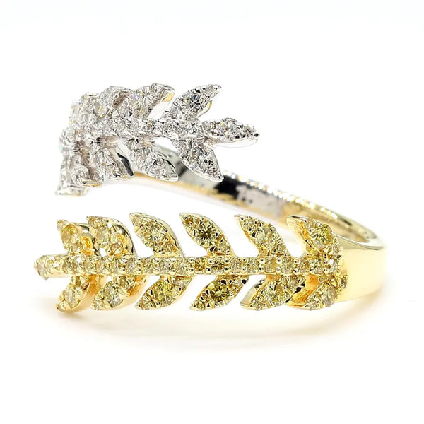 0.65ct Fancy Yellow Diamond Round Cut Cocktail Ring in 18K Solid Gold | Riyanika