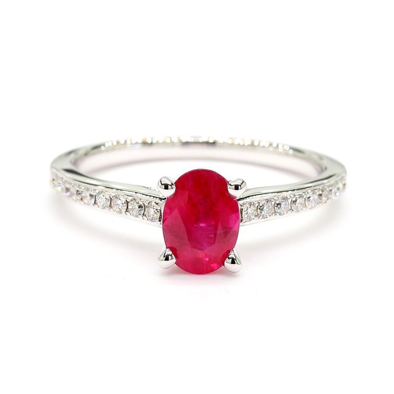 18K Solid Gold Red Oval Ruby & Lab Grown Diamond 1.06 Carat Cocktail Ring - Detail | Riyanika Jewels