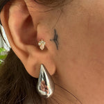 18K Solid Gold Marquise Lab Grown Diamond Bezel Piercing | Tragus & Helix Earring - Side View