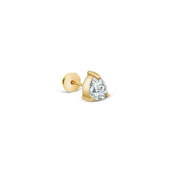 18K Solid Gold Lab Grown Diamond Solitaire Pear Piercing | Prong Set Stud Earring - Side View | Riyanika Jewels