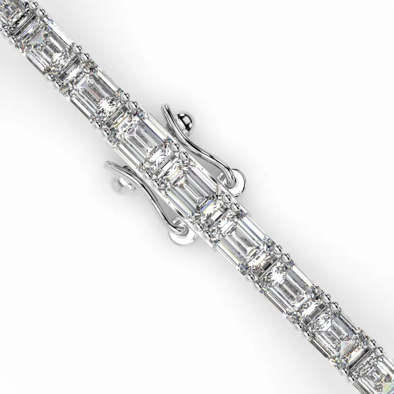 18K Solid Gold Lab Grown Diamond 4 Carat Baguette Cut Infinity Tennis Bracelet - Side View