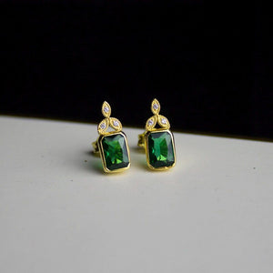 14K Solid Gold Emerald Stud Earrings