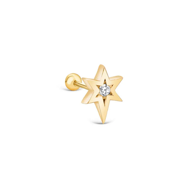 18K Solid Gold Lab Grown Diamond North Star Piercing – Celestial Stud Earring | Riyanika Jewels