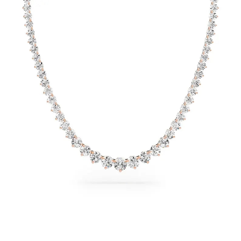 18K Solid Gold Lab Grown Diamond Round Tennis Necklace - Side View | Riyanika Jewels