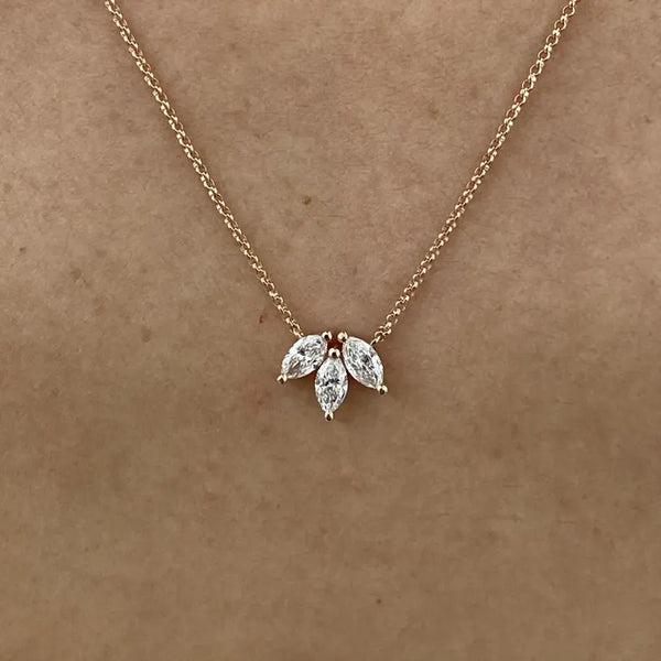 18K Solid Gold Marquise Lab Grown Diamond Prong Pendant Necklace | Riyanika Jewels