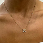 18K Solid Gold Marquise & Round Lab Grown Diamond Prong Flower Pendant Necklace | Riyanika Jewels