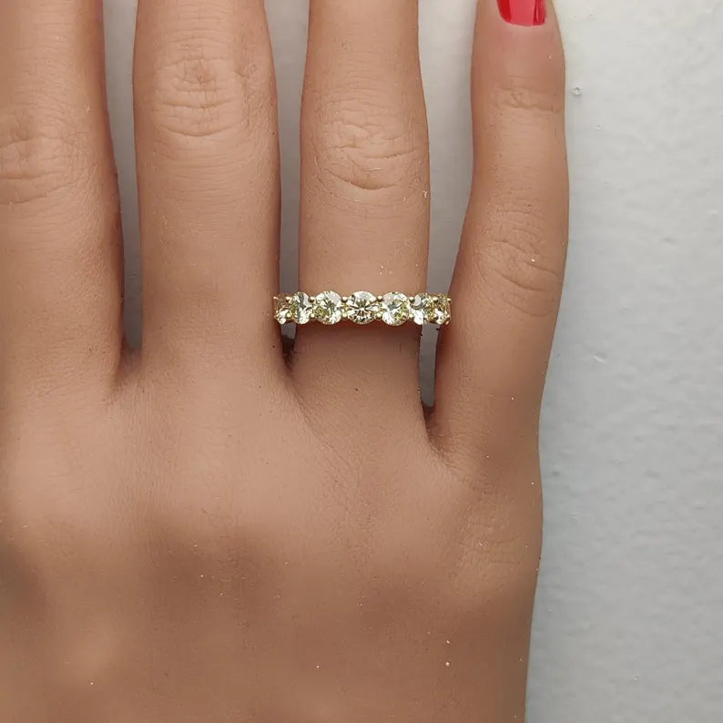 18K Solid Gold Round Lab Grown Yellow Diamond 2.02 Carat Wedding Band - Alternate Angle