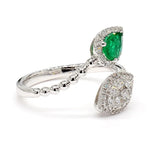 18K Solid Gold Pear Emerald & Lab Grown Diamond 0.77 Carat Cocktail Ring - Close Up