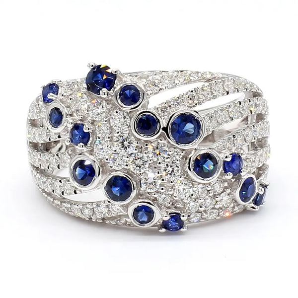 18K Solid Gold Blue Round Sapphire & Lab Grown Diamond 1.49 Carat Cocktail Band | Riyanika Jewels