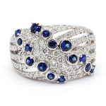 18K Solid Gold Blue Round Sapphire & Lab Grown Diamond 1.49 Carat Cocktail Band - Detail