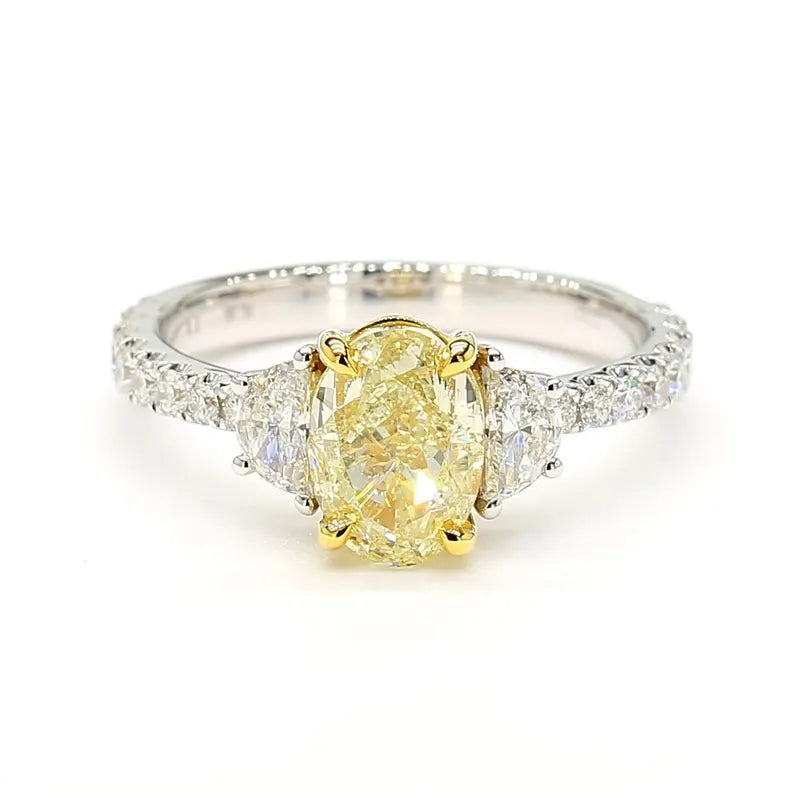 14K 2.42ct Lab Grown Yellow Diamond Oval Cut Cocktail Ring