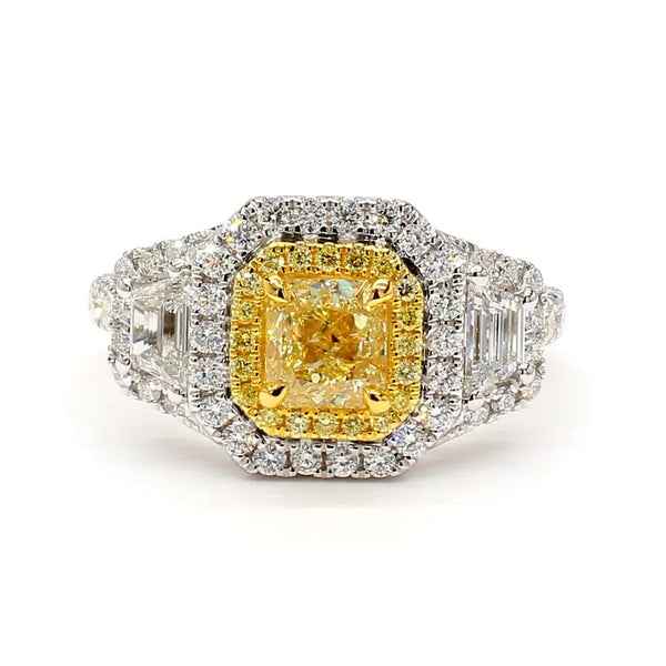 2.05ct Fancy Yellow Diamond Cushion Cut Cocktail Ring in 18K Solid Gold | Riyanika