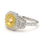 14K 2.05ct Lab Grown Yellow Diamond Cushion Cut Cocktail Ring