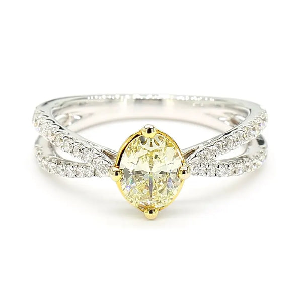 14K 0.99ct Lab Grown Yellow Diamond Oval Cut Cocktail Ring